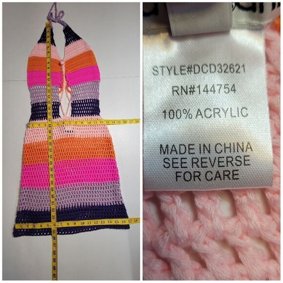 Davi & Dani Colorful Crochet Halter Dress Beach Swimsuit Cover Up Open Back NEW - Picture 10 of 11